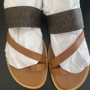 Michael Kors Pratt Logo and Leather Sandal